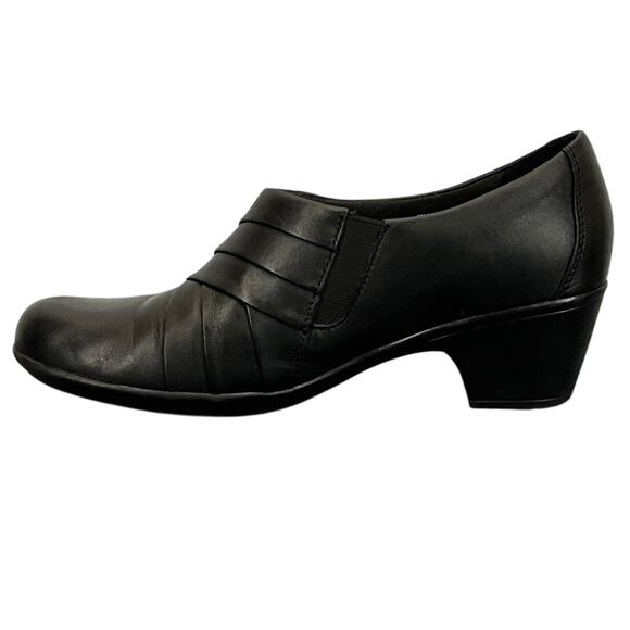 Clarks Collection Black Leather Block Heel Slip On Comfort Clog Loafer Women 7M - Picture 3 of 12